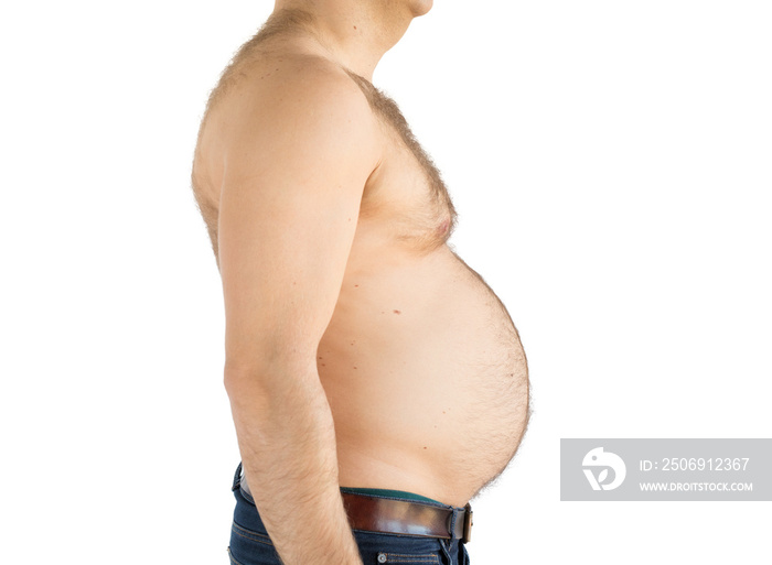 Silhouette of obese overweight man with fat belly