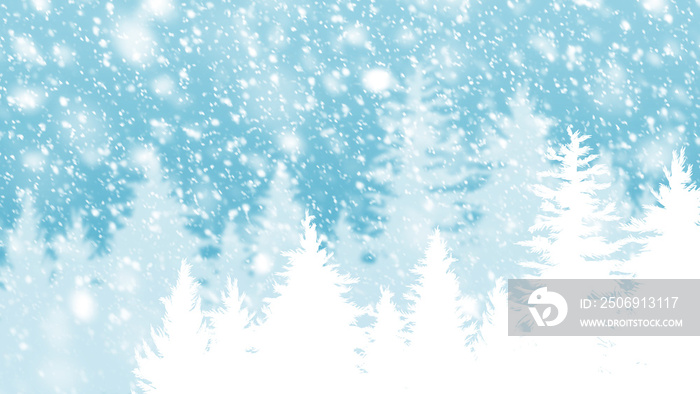 Winter and Christmas background design of fir tree and snow falling