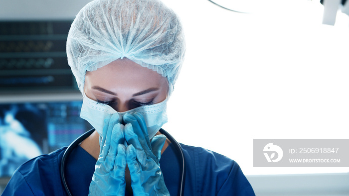Professional medical doctor working in emergency medicine. Portrait of the nurse in protective mask.