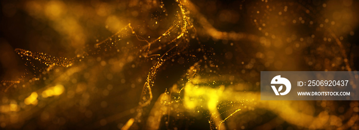 Abstract gold particular background with gold light and line background, gold glowing light effect b