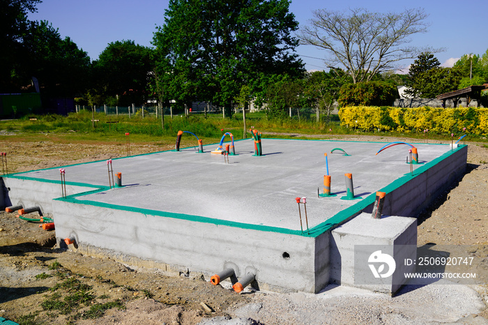 Concrete slab framework of residential house under construction