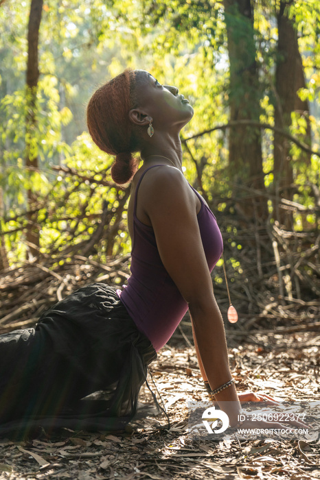 woman stretching and inhaling deeply