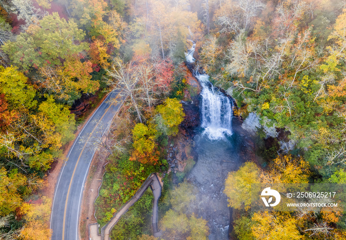 Autumn view of Looking Glass Falls in the Pisgah National Forest near brevard