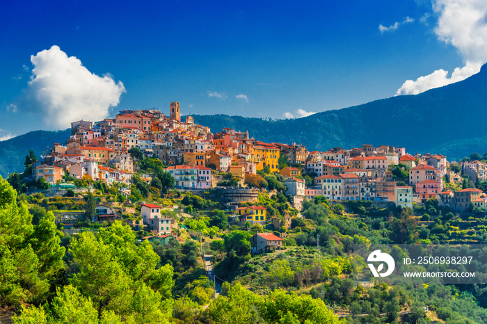 View of Perinaldo in the Province of Imperia, Liguria, Italy