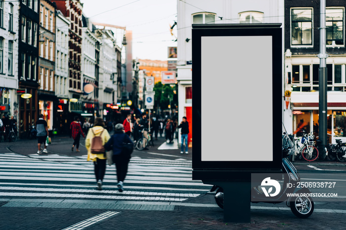 Clear Billboard on city street with blank copy space screen for advertising or promotional poster co