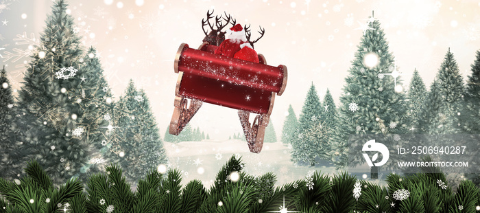 圣诞老人驾驶雪橇对抗圣诞场景