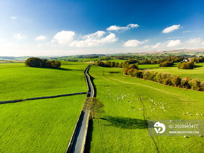 俯瞰英格兰一望无际的郁郁葱葱的牧场和农田。带着em的美丽英国乡村