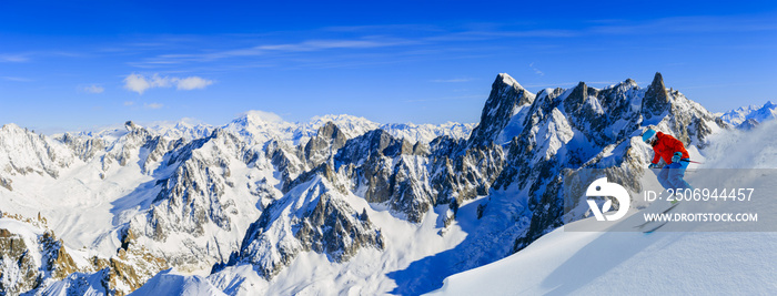 滑雪山谷布兰奇霞慕尼，艾古的Grandes Jorases和Dent du Geant全景令人惊叹