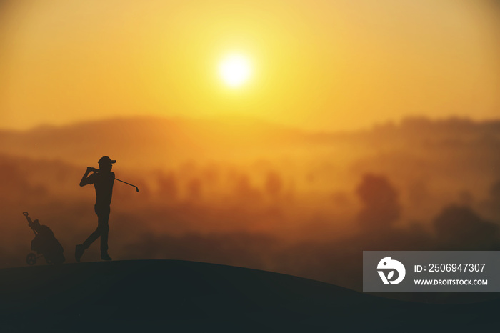 silhouette of golfers hit sweeping and keep golf course in the s