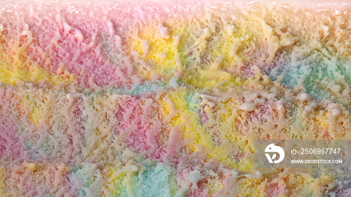 Surface Rainbow colorful flavored ice cream, Top view Food concept, Blank for design.