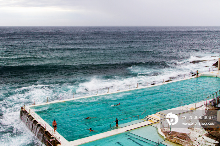 Outdoor swimming pool at Bondi beach, Sydney Australia