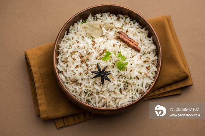 Jeera Rice - Basmati rice flavored with fried cumin seeds and basic spices, Indian food