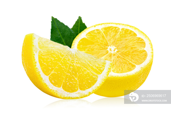 Slice of lemon fruit isolated on white background