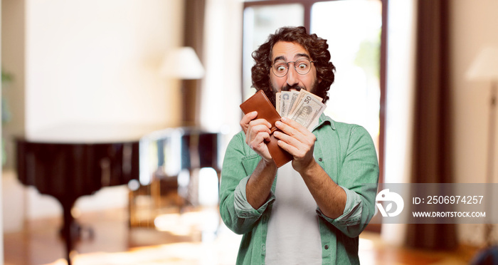 young fool man with a wallet