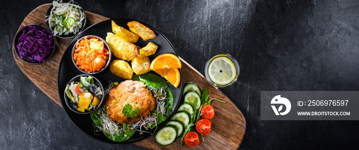 Pulled chicken cutlet coated with breadcrumbs