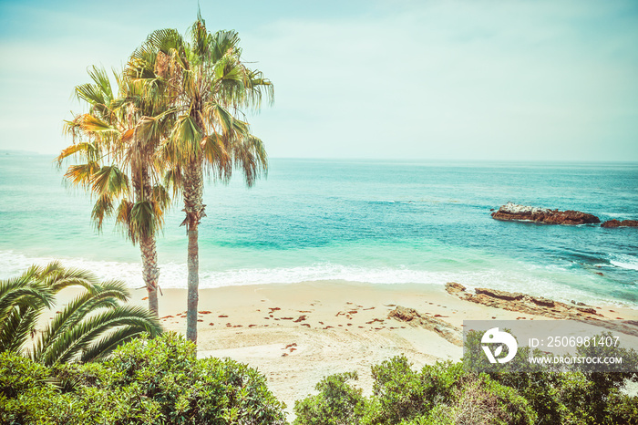 Atmospheric view on the main beach of Laguna Beach in Orange County California