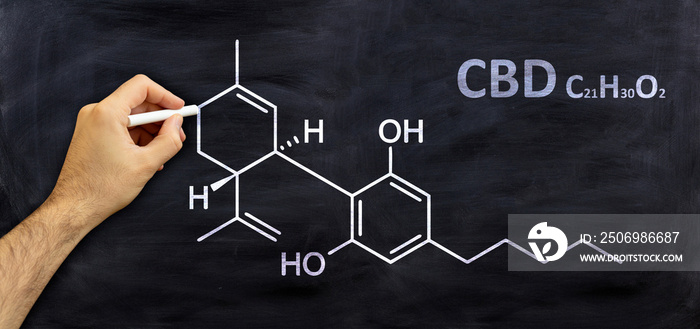 大麻酚，cbd分子结构，绘制在板上