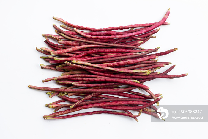 Red yard long beans isolated on white