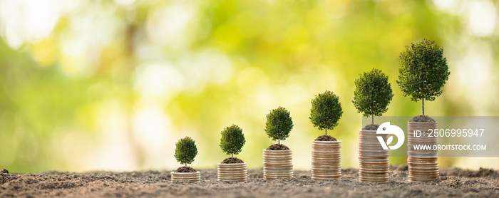 Coin stack on blur background. Business success or money growing concept