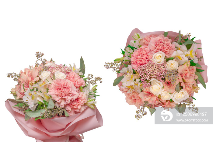 Bouquet of  soft pink flowers in wrapping paper.