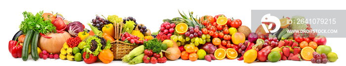 大量收集新鲜水果和蔬菜，有益健康隔离在白色上