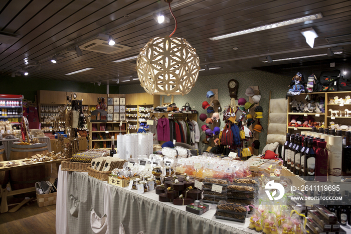 A display of food and drink, accessories and gifts