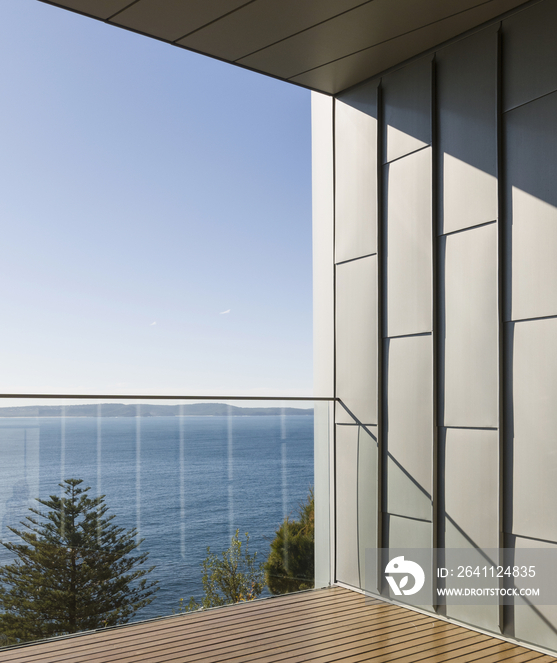 Beach house balcony overlooking ocean; Sydney; NSW; Australia