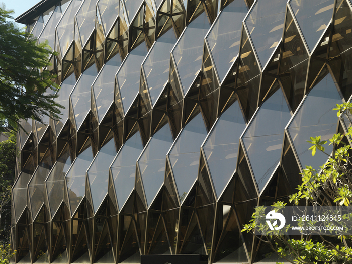 Close-up of rhombus patterns on modern building