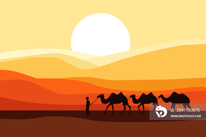沙漠骆驼队插画