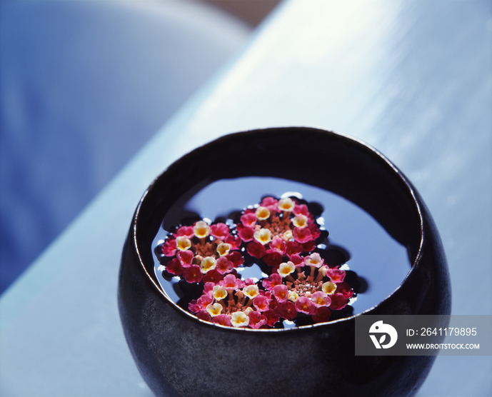 Flowers floating on bowl