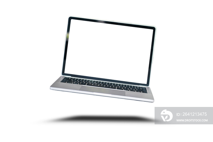 Mock up image of computor laptop with blank white screen background for advertising and text.