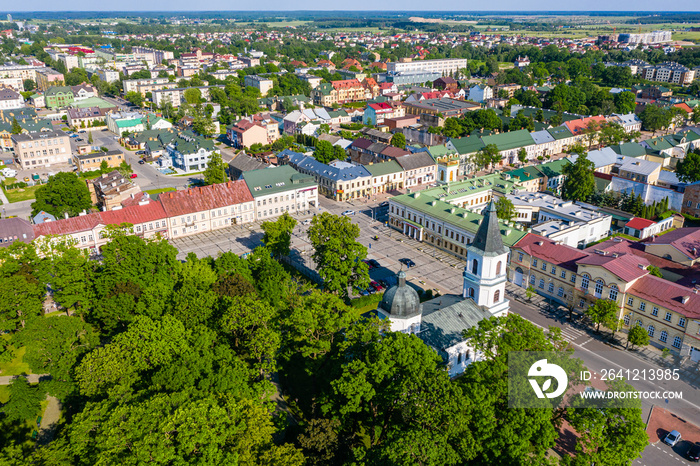 Aerial view of center of the Suwalki city, Poland