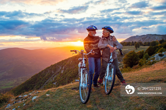 Active Senior Couple Riding Bikes In Park