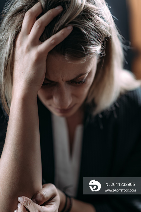 Female Face showing Fear and Anxiety, symptoms of PTSD or Post Traumatic Stress Disorder