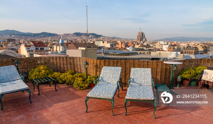 Picture of a rooftop in Barcelona with privileged views of the city.