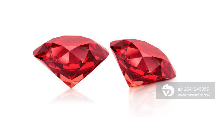 Red dazzling diamond on white background. 3d render