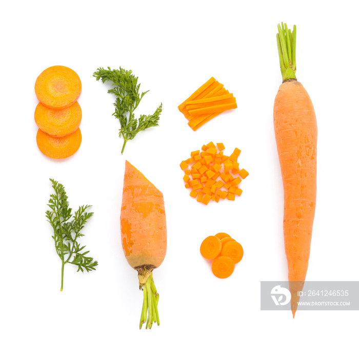 Tasty fresh carrots on white background