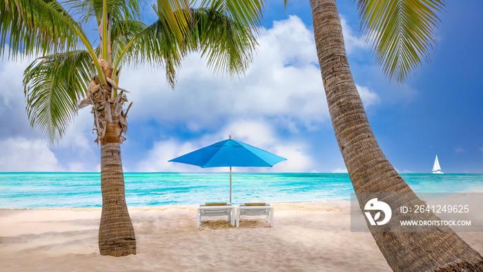 Beach umbrella near the blue ocean