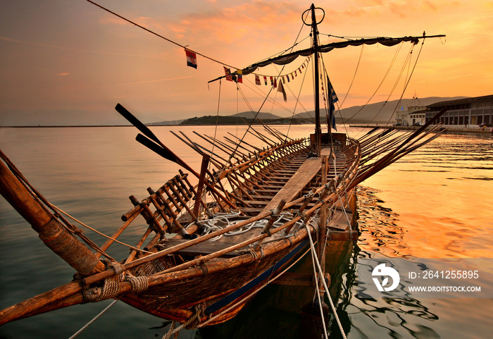 Replica of  Argo , the mythical ship of Jason and the Argonauts at the port of  Volos town, Magnessi