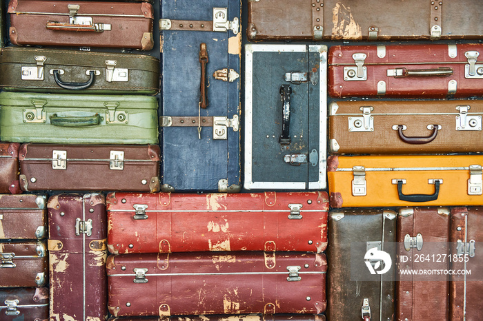 Suitcases for travel. Multicolored suitcases for clothes.