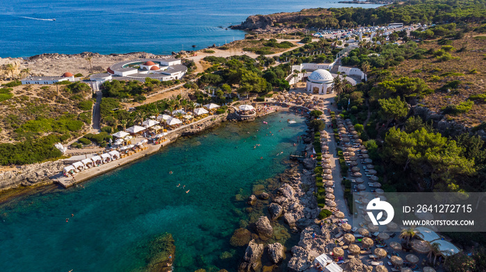 Kalithea Springs Therme and Beach, Aerial Drone View, Rhodes,Greece