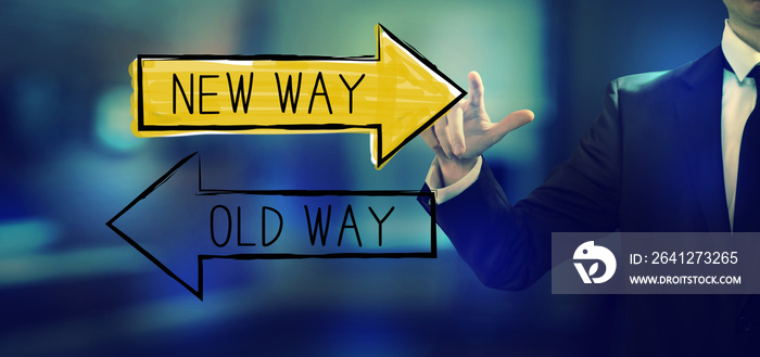 Old way or new way with a businessman in an office