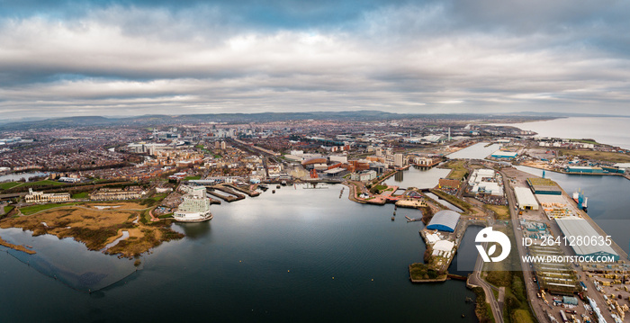 Aerial view of Cardiff Bay, the Capital of Wales, UK