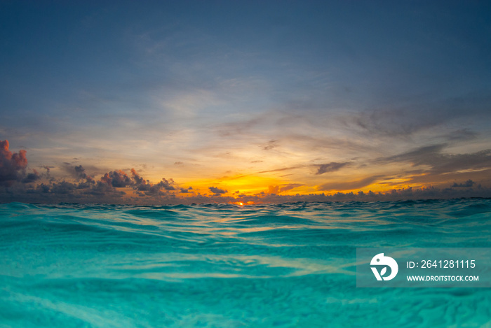 A sunrise shot over the water of the Caribbean Sea