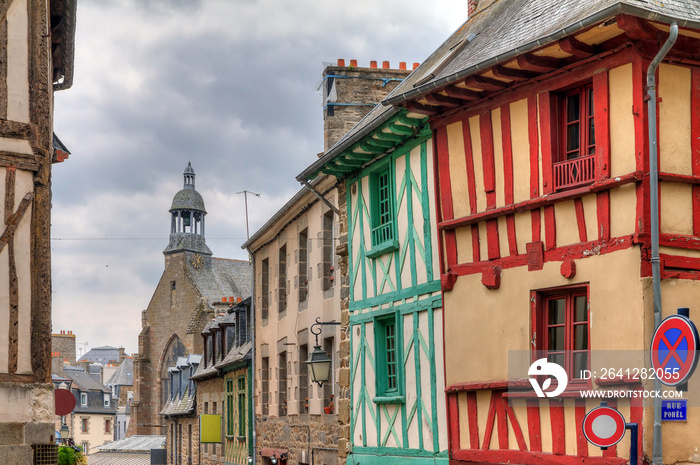 Beautiful cityscape of the ancient traditional houses with wooden beams in Saint-Brieuc, in the Côte