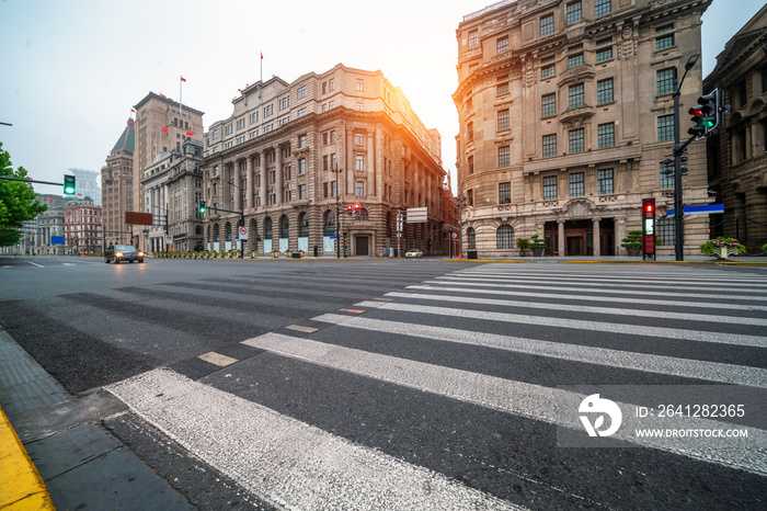 No one on the Bund street of Shanghai in the morning