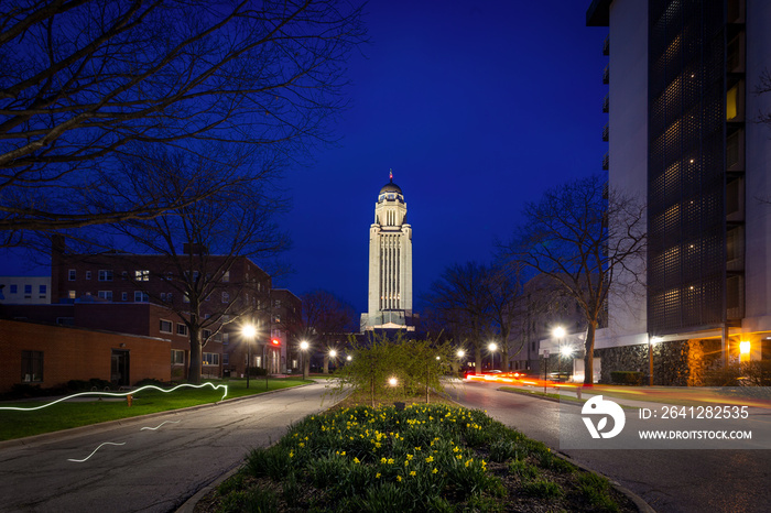 Lincoln Nebraska state capitol at night