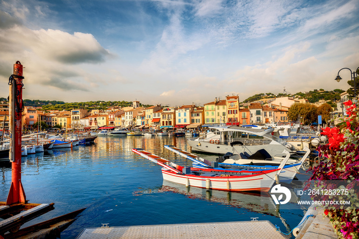 Cityscape with marina in bay of Cassis resort town. France, Provence