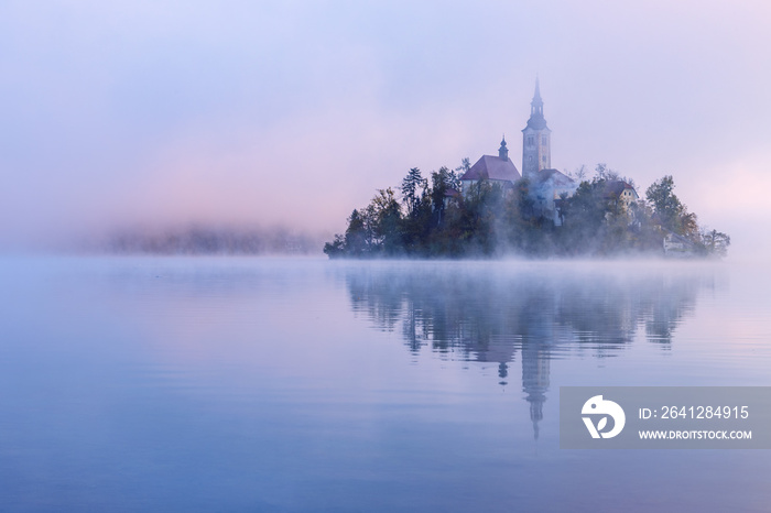 Misty morning in lake Bled