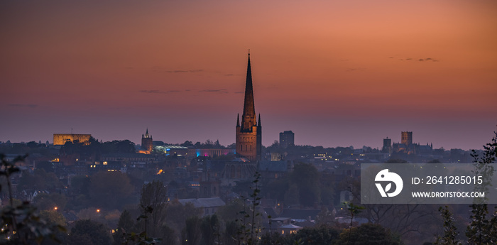 Sunset over Norwich from Mousehold Heath.